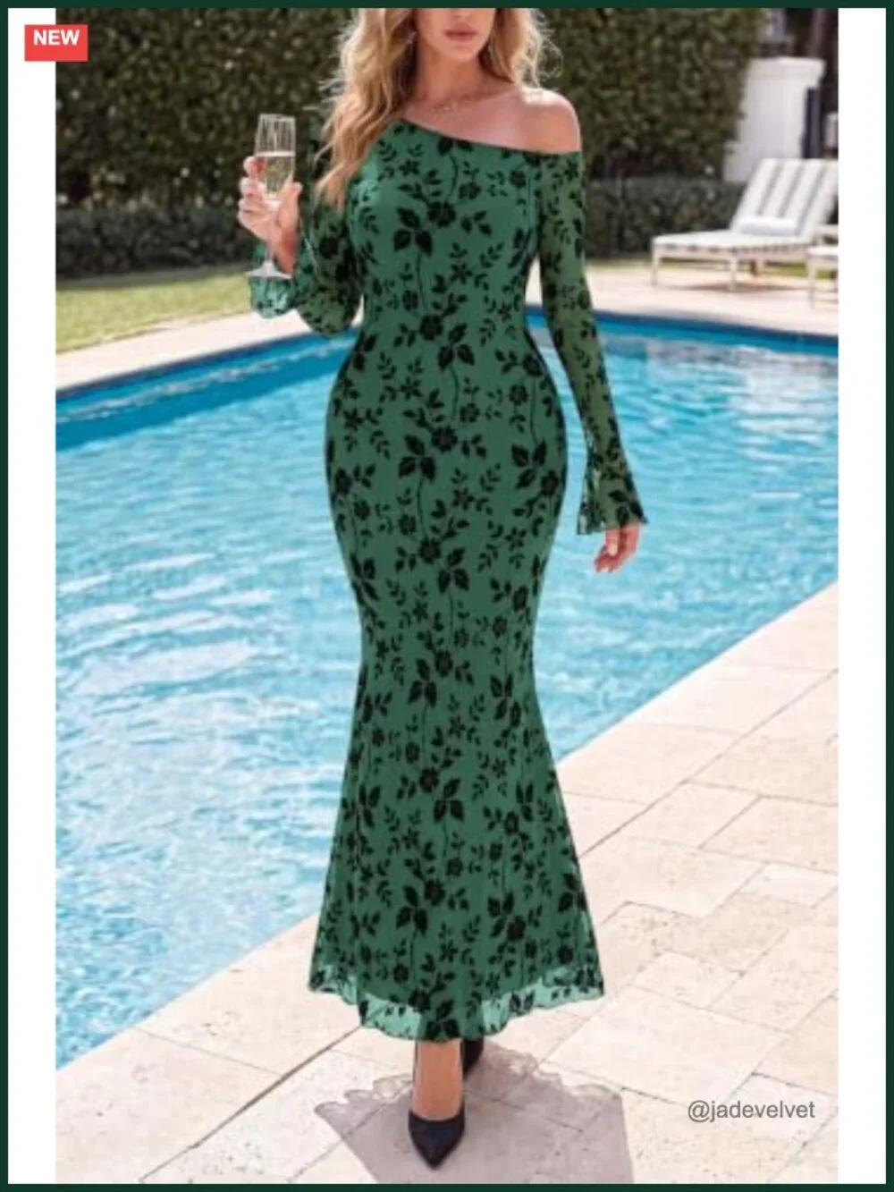Off Shoulder Floral Mesh Maxi Dress, Long Sleeve Bodycon Formal